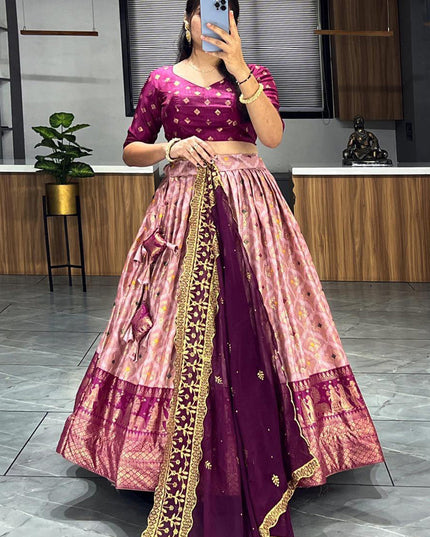 peach dola silk printed chaniya choli