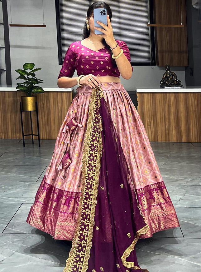 peach dola silk printed chaniya choli