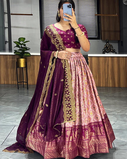 peach dola silk printed chaniya choli