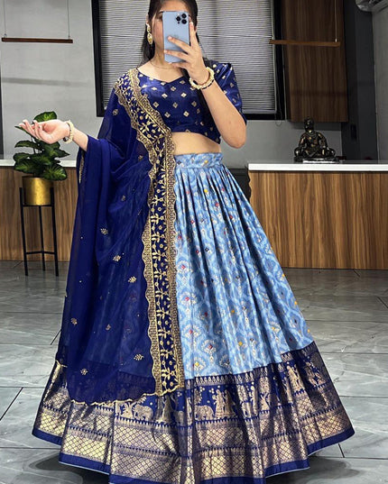 blue dola silk printed chaniya choli