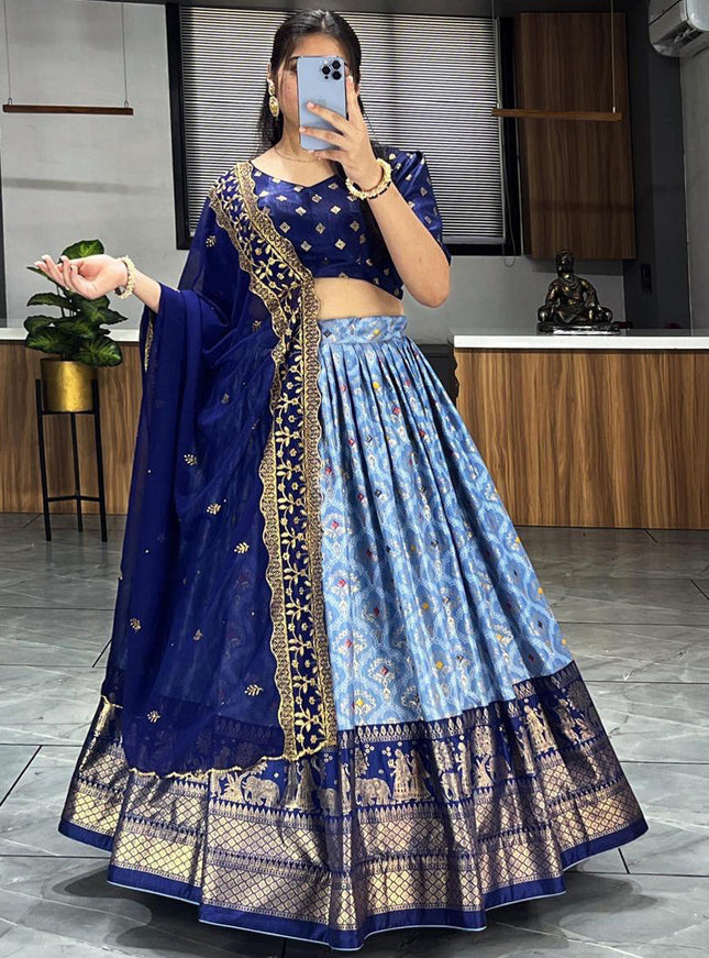 blue dola silk printed chaniya choli