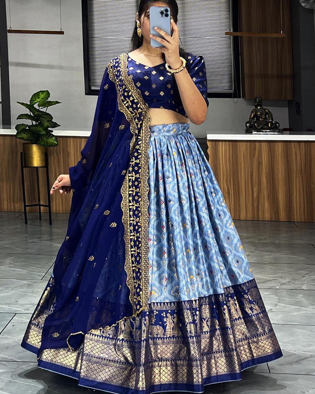 blue dola silk printed chaniya choli