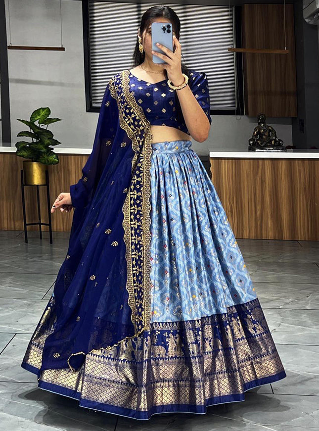 blue dola silk printed chaniya choli