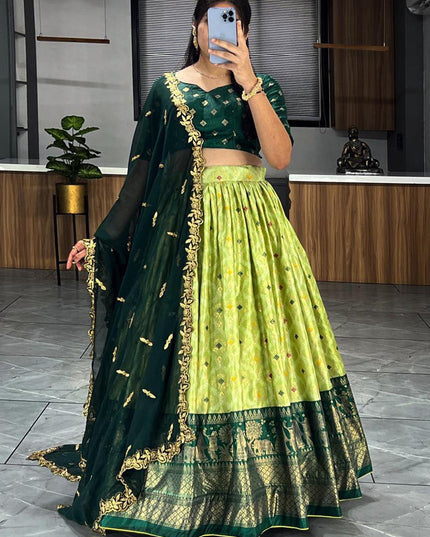 parrot green dola silk printed chaniya choli