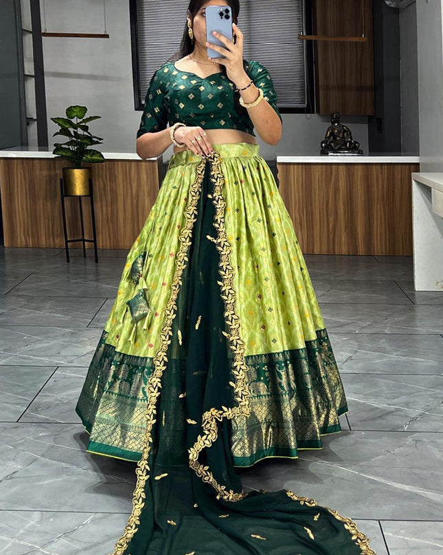 parrot green dola silk printed chaniya choli