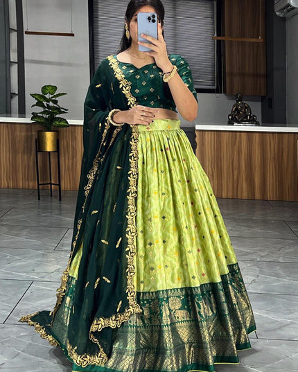 parrot green dola silk printed chaniya choli