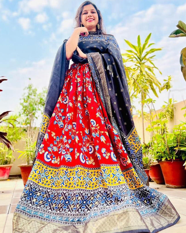 red dola silk printed chaniya choli