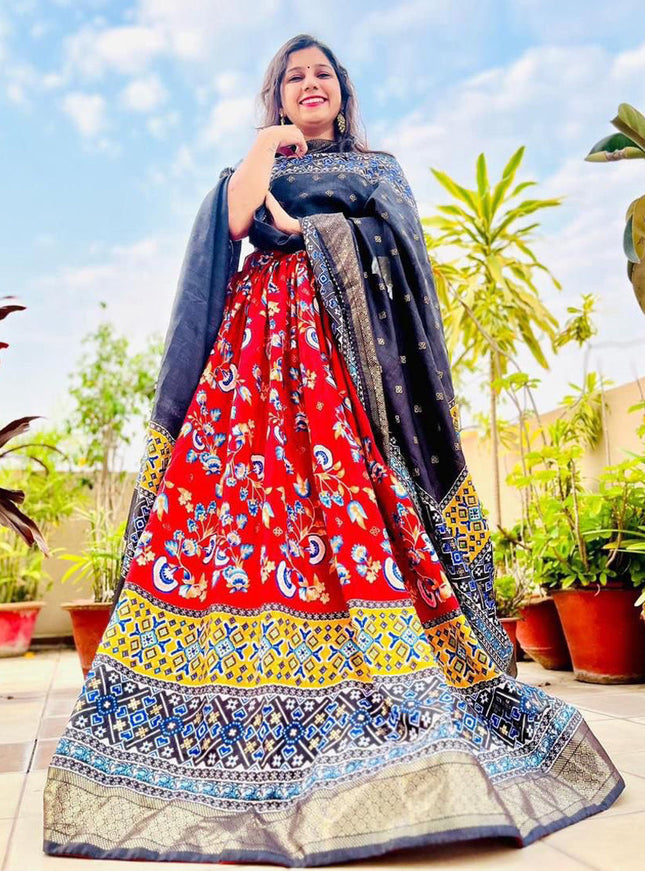 red dola silk printed chaniya choli