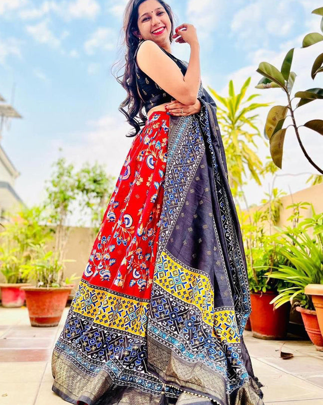 red dola silk printed chaniya choli