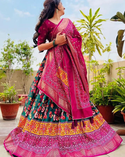 green dola silk printed chaniya choli