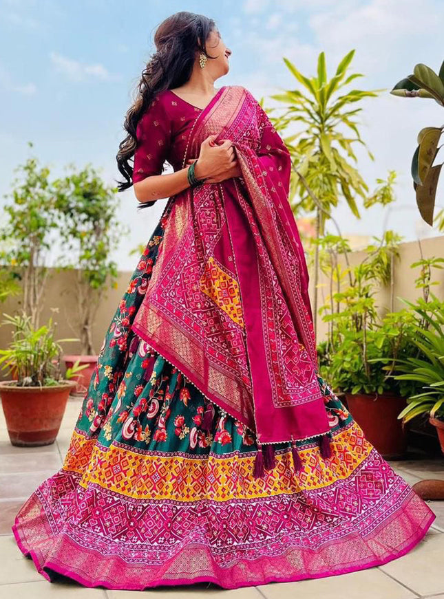 green dola silk printed chaniya choli