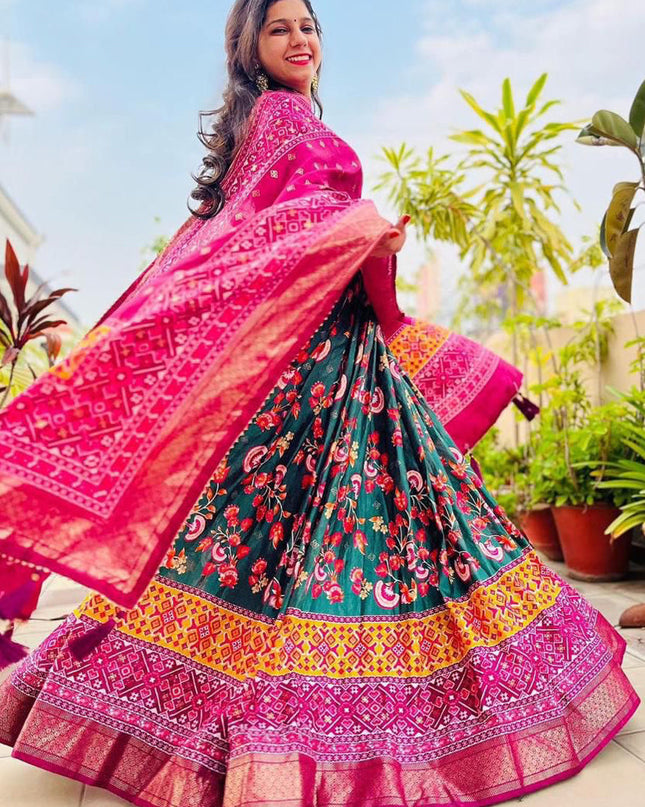 green dola silk printed chaniya choli