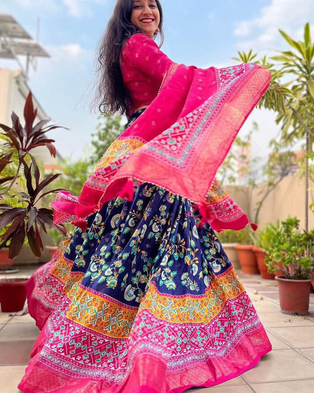 blue dola silk printed chaniya choli