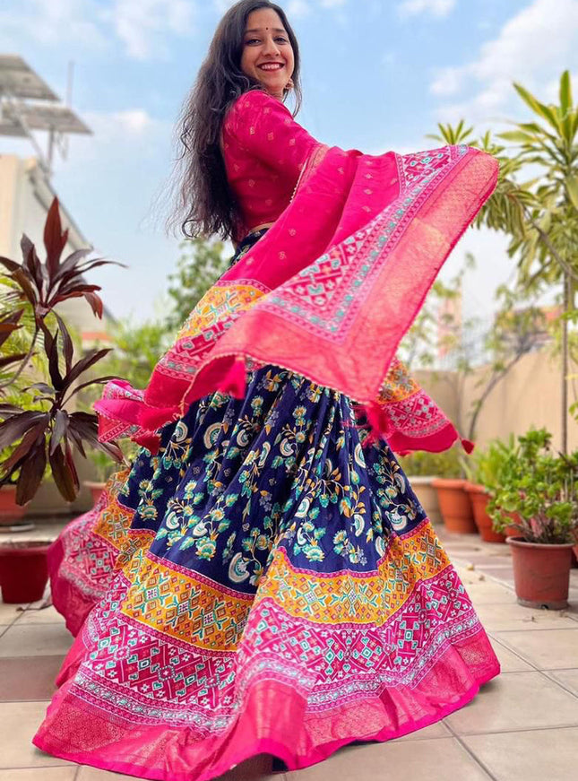 blue dola silk printed chaniya choli