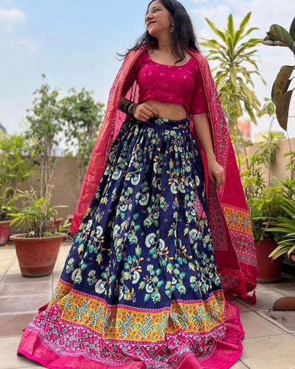 blue dola silk printed chaniya choli