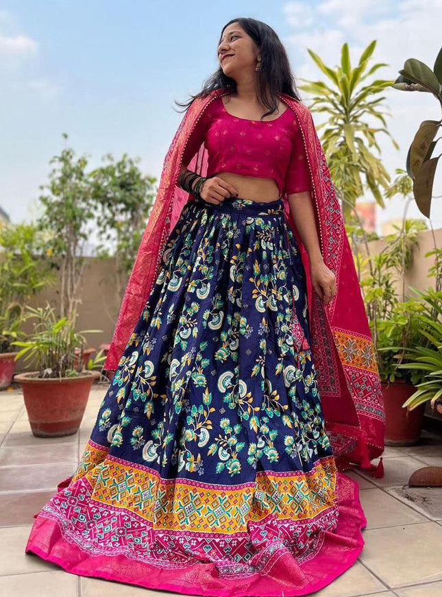 blue dola silk printed chaniya choli