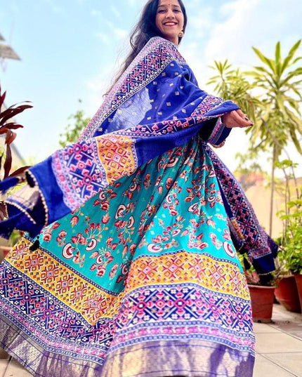 sky blue dola silk printed chaniya choli