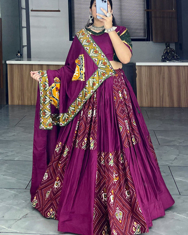 wine rayon cotton patola bandhani print chaniya choli