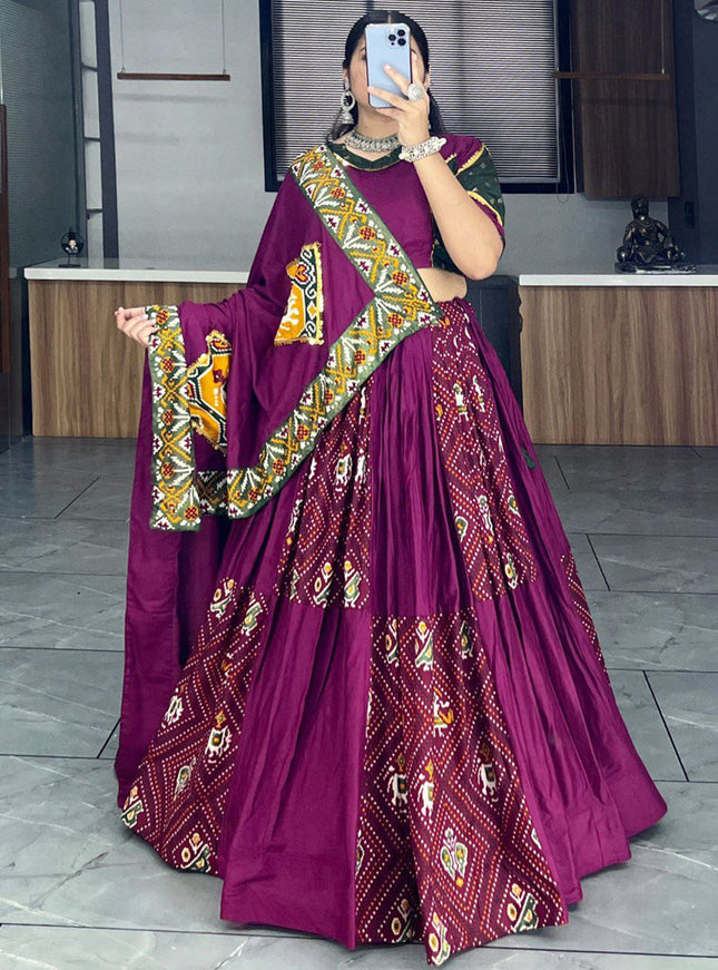 wine rayon cotton patola bandhani print chaniya choli