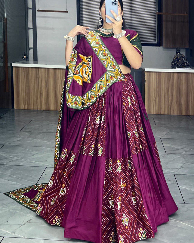 wine rayon cotton patola bandhani print chaniya choli