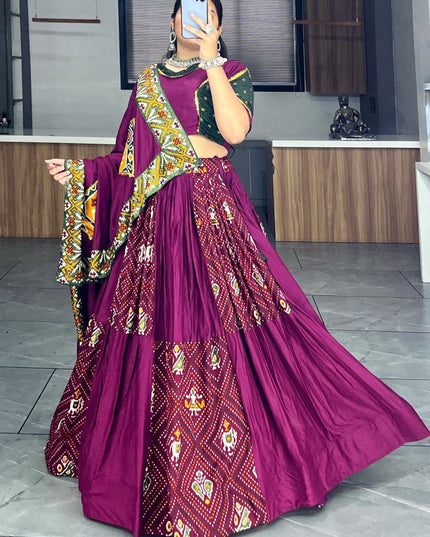 wine rayon cotton patola bandhani print chaniya choli