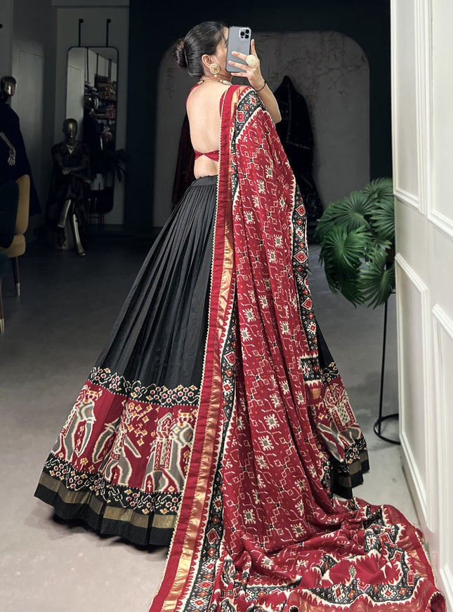 black tussar silk patola printed navratri special chaniya choli