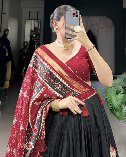 black tussar silk patola printed navratri special chaniya choli