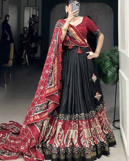 black tussar silk patola printed navratri special chaniya choli