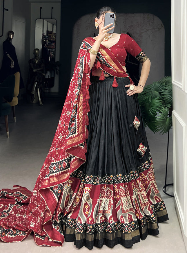 black tussar silk patola printed navratri special chaniya choli