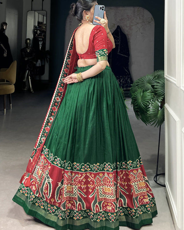 green tussar silk patola printed navratri special chaniya choli