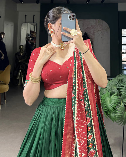 green tussar silk patola printed navratri special chaniya choli