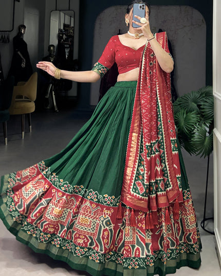 green tussar silk patola printed navratri special chaniya choli