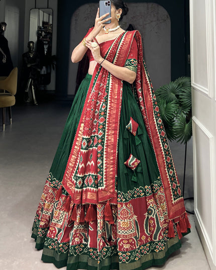 green tussar silk patola printed navratri special chaniya choli