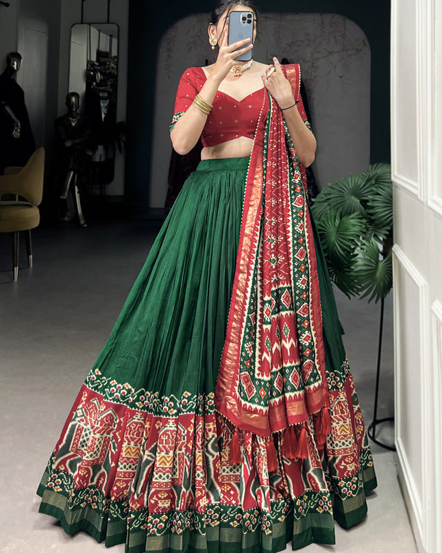 green tussar silk patola printed navratri special chaniya choli