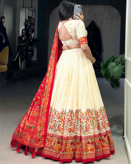 white red tussar silk printed navratri special chaniya choli