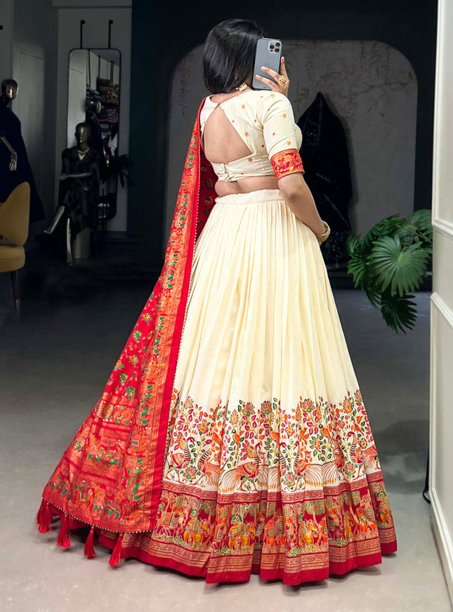 white red tussar silk printed navratri special chaniya choli