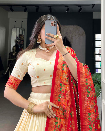 white red tussar silk printed navratri special chaniya choli