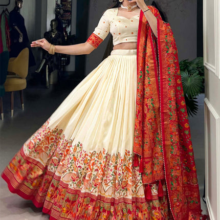 white red tussar silk printed navratri special chaniya choli