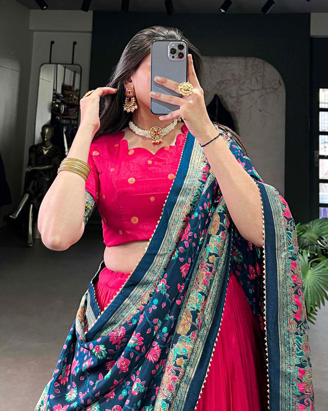 pink tussar silk printed navratri special chaniya choli