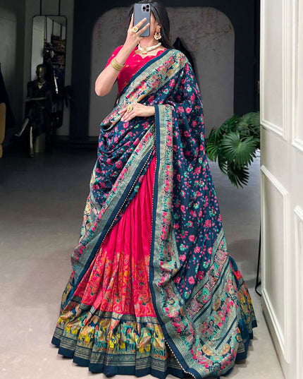 pink tussar silk printed navratri special chaniya choli