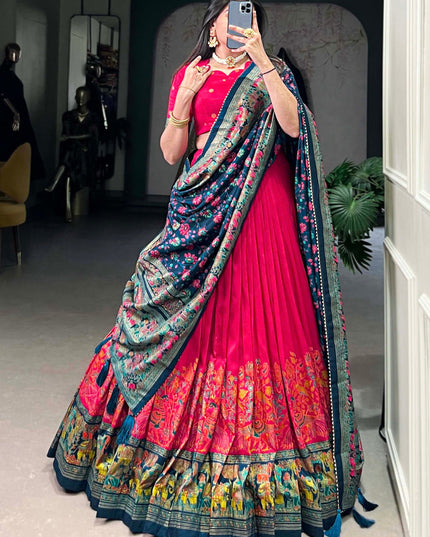 pink tussar silk printed navratri special chaniya choli