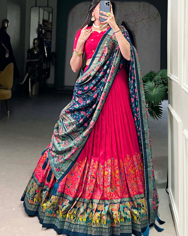 pink tussar silk printed navratri special chaniya choli