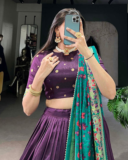 purple tussar silk printed navratri special chaniya choli