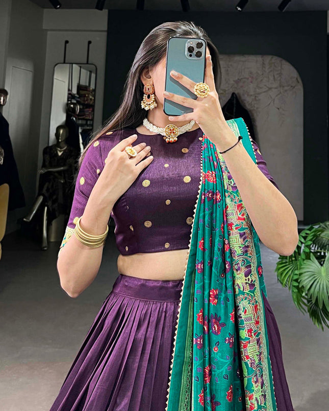 purple tussar silk printed navratri special chaniya choli