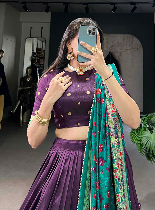 purple tussar silk printed navratri special chaniya choli