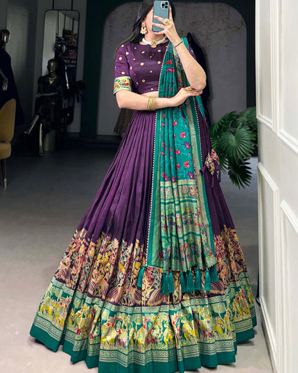 purple tussar silk printed navratri special chaniya choli