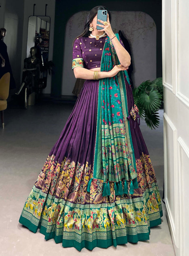 purple tussar silk printed navratri special chaniya choli
