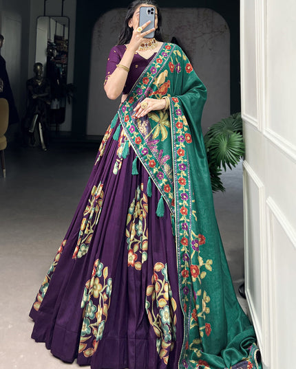 purple tussar silk printed navratri special chaniya choli