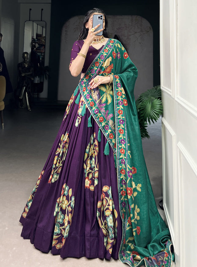 purple tussar silk printed navratri special chaniya choli