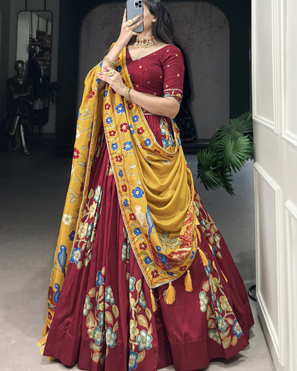maroon tussar silk printed navratri special chaniya choli
